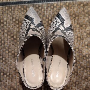 Marc Fisher Snakeskin Pattern Mules - Black and Cream